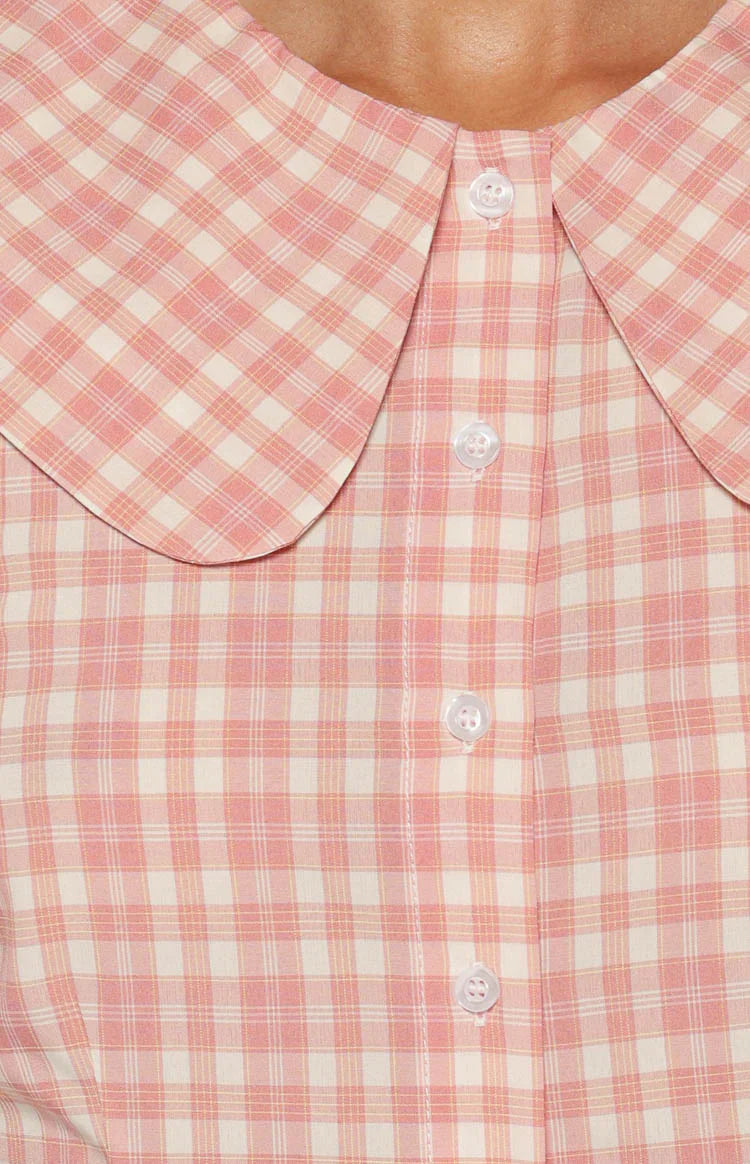 Rumi Pink Plaid Peter Pan Collar Top