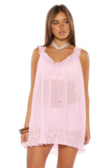 Sab Pink Sheer Frill Mini Dress