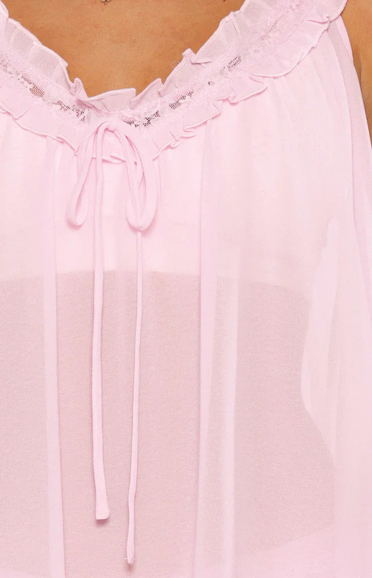 Sab Pink Sheer Frill Mini Dress