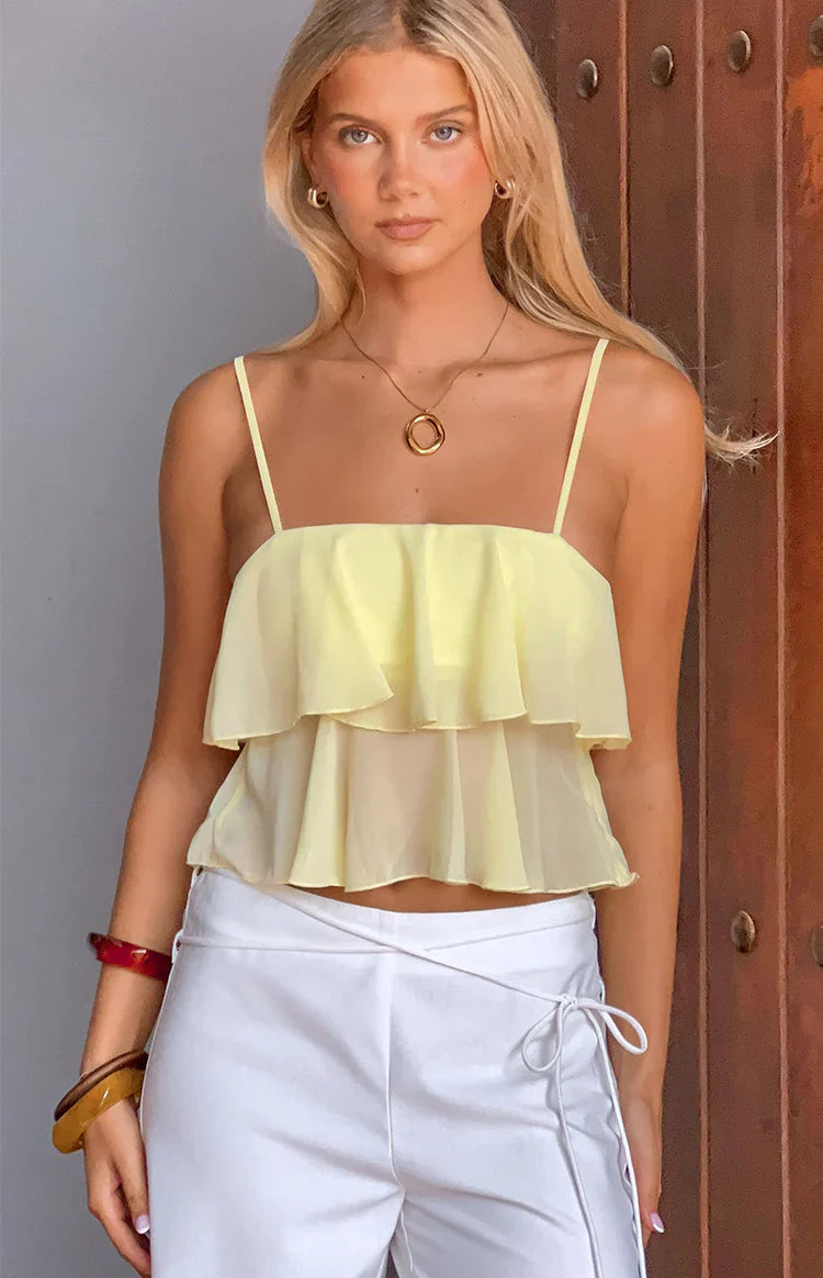 Sabina Yellow Ruffle Top