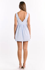 Saffron Blue Stripe Tie Mini Dress