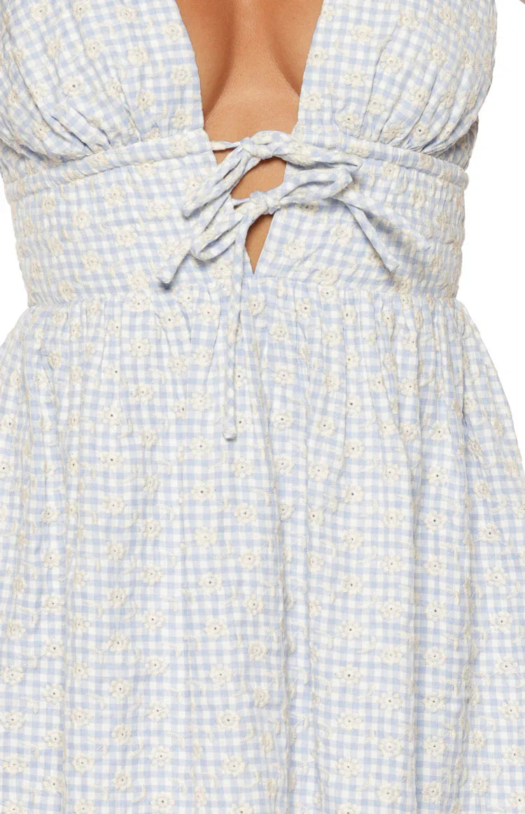 Saffron Blue Floral Tie Mini Dress