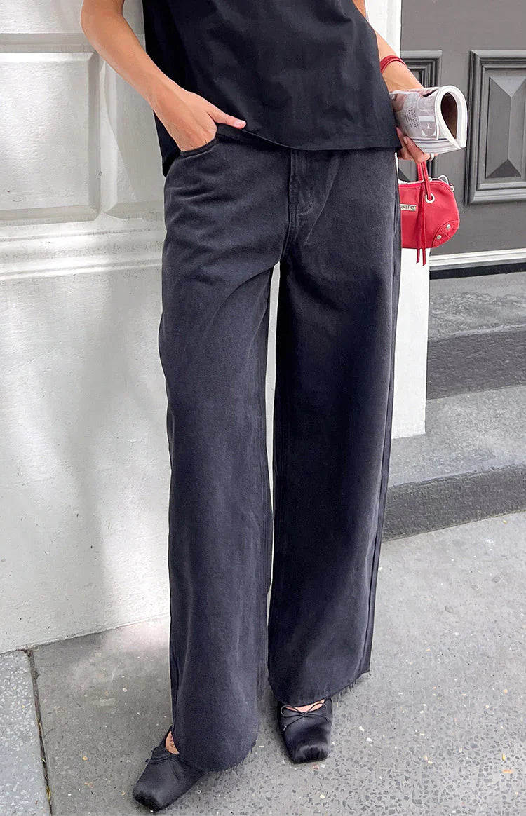 She's Yours Black Wide Leg Boyfriend Jeans
