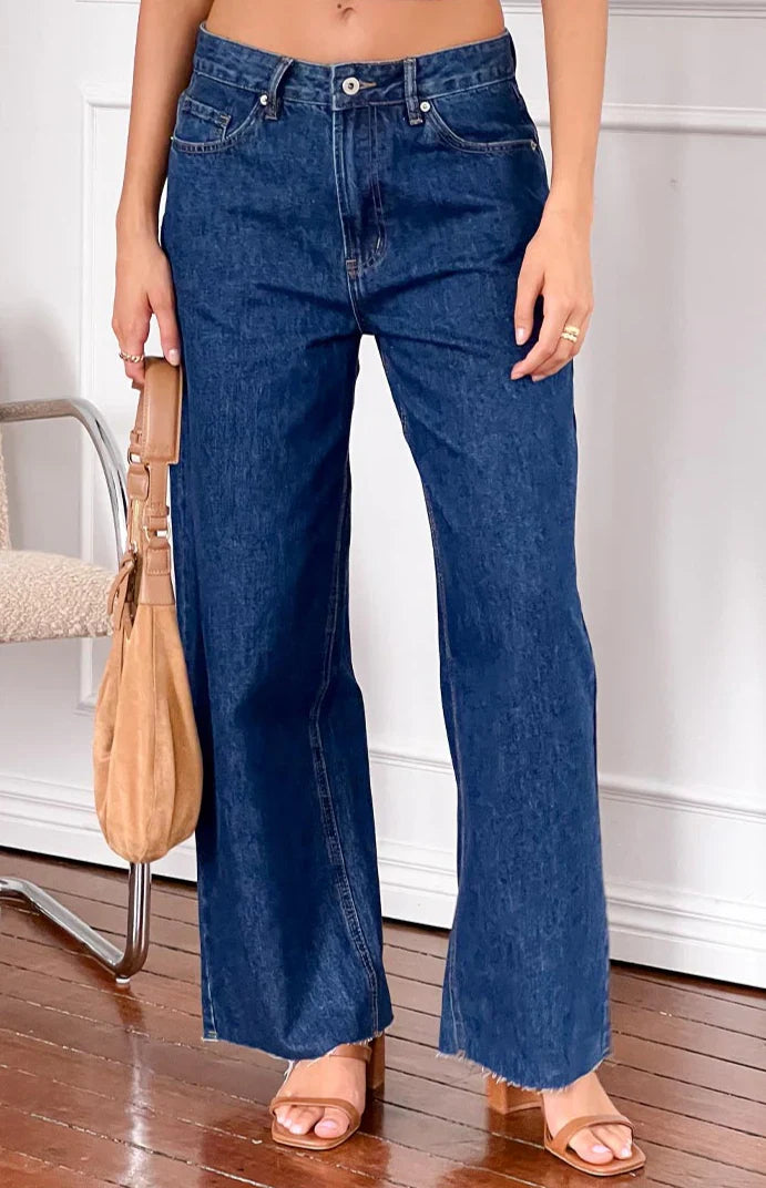 She's Yours Dark Wash Denim Wide Leg Boyfriend Jeans