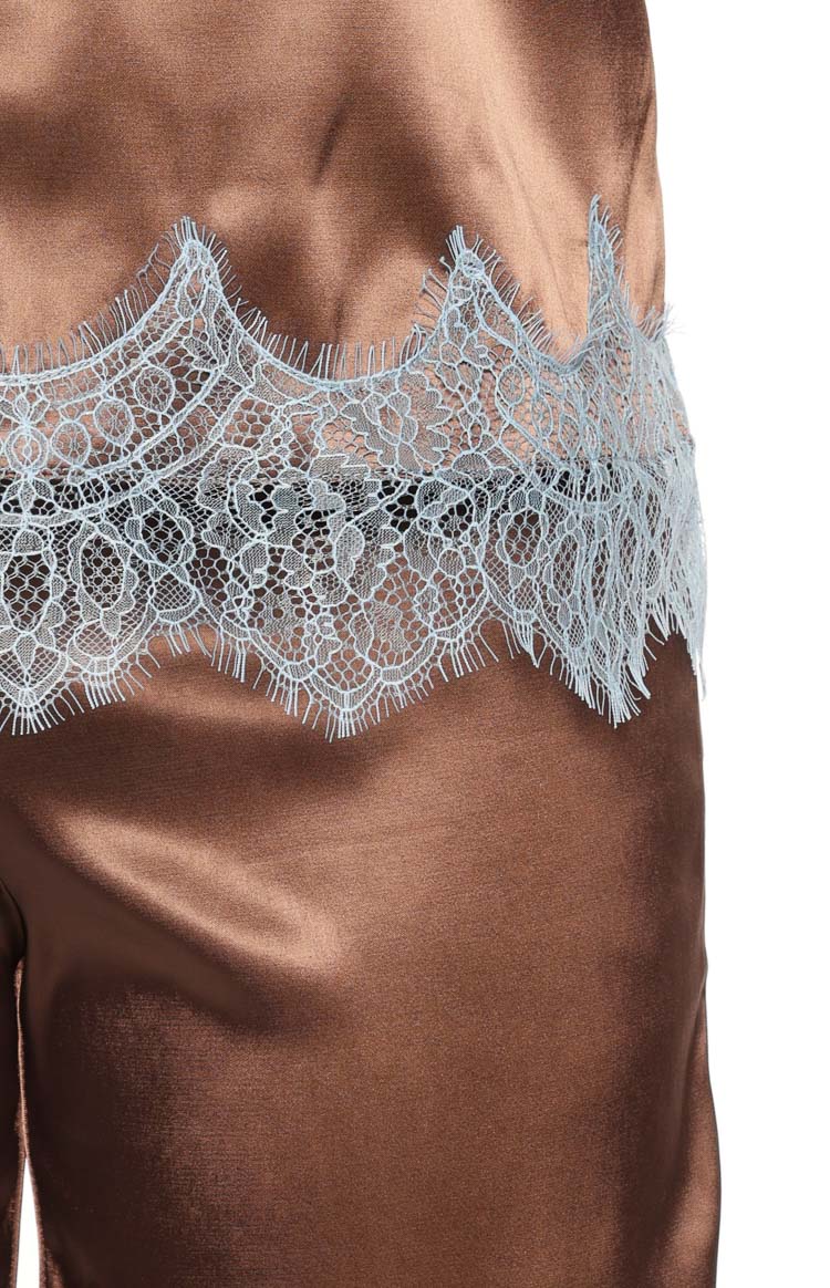 Shirley Brown Satin Lace Trim Strapless Top