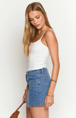 Siletto Mid Wash Denim Low Rise Mini Skirt