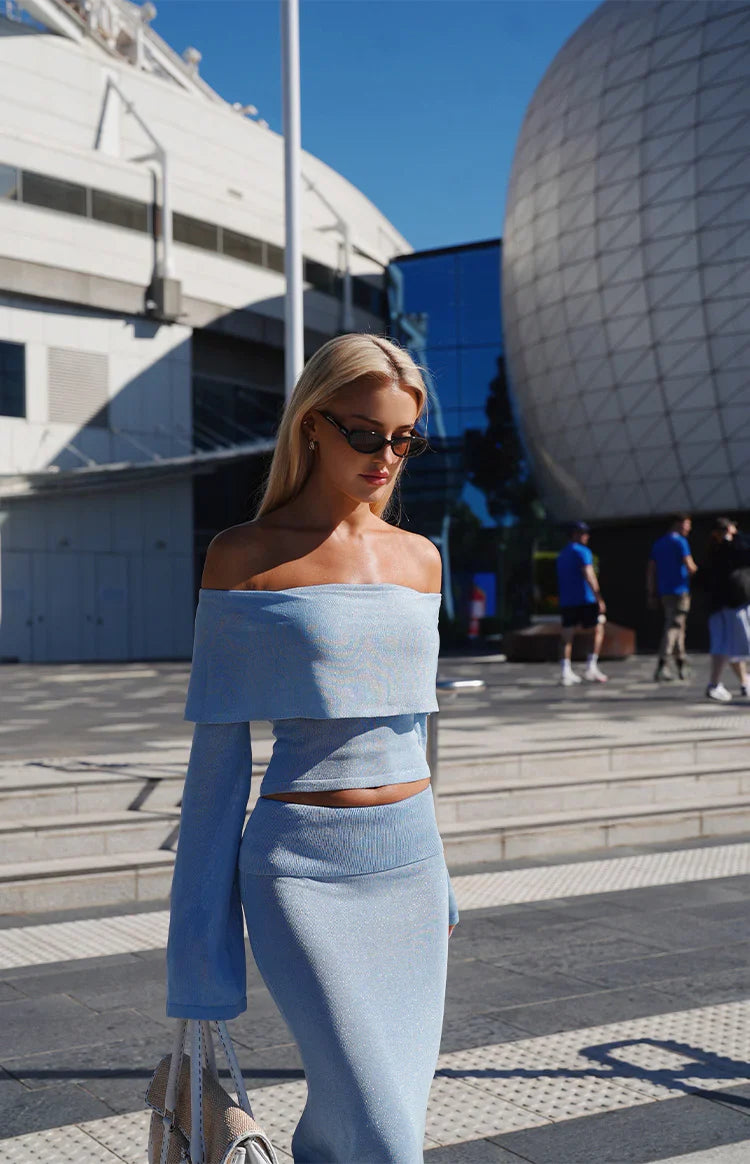 Simona Blue Maxi Knit Skirt