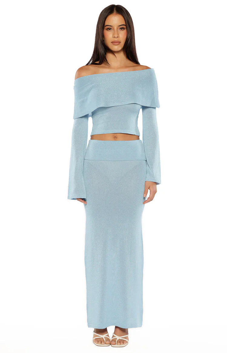 Simona Blue Maxi Knit Skirt
