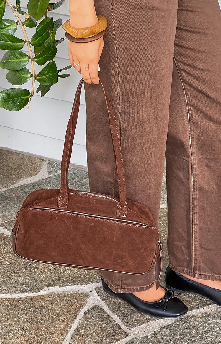 Sloane Brown Suede Baguette Bag