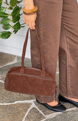 Sloane Brown Suede Baguette Bag