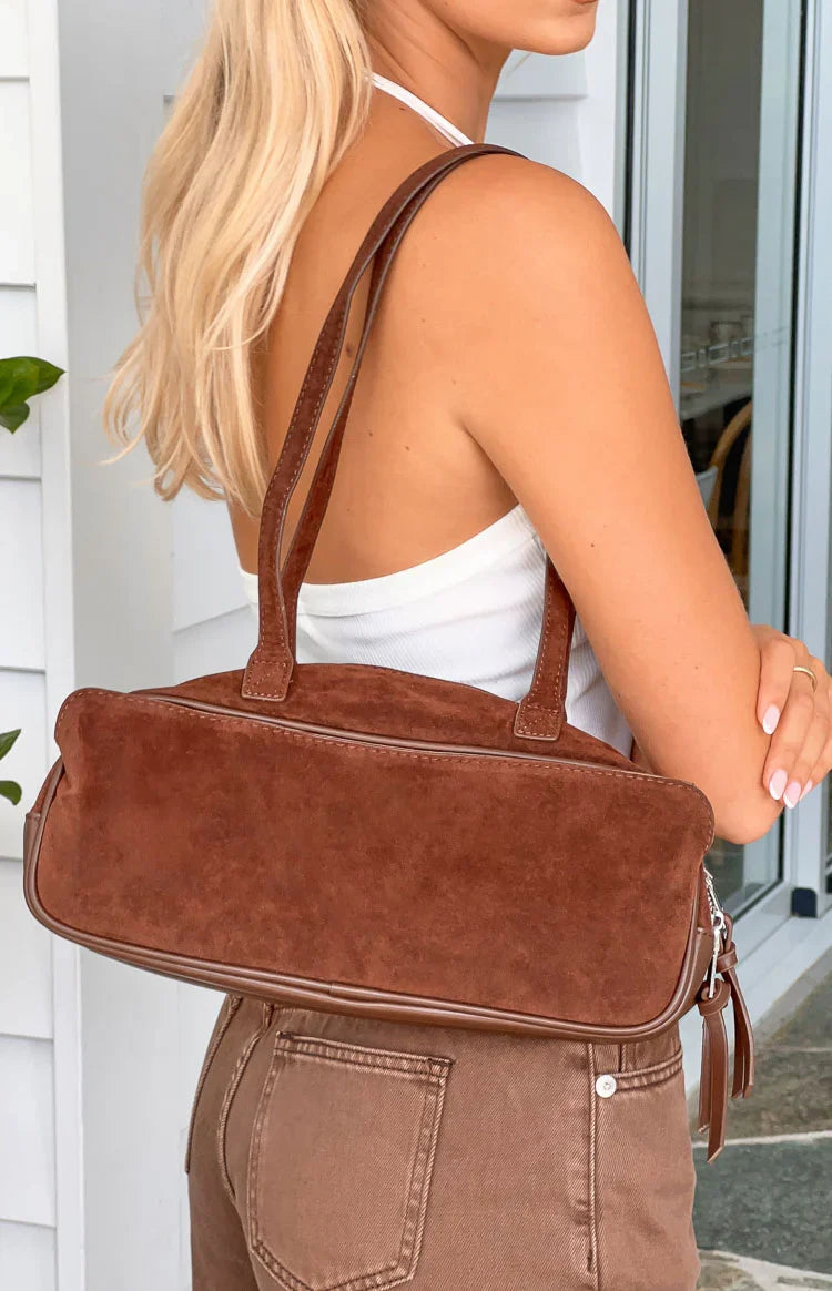 Sloane Brown Suede Baguette Bag