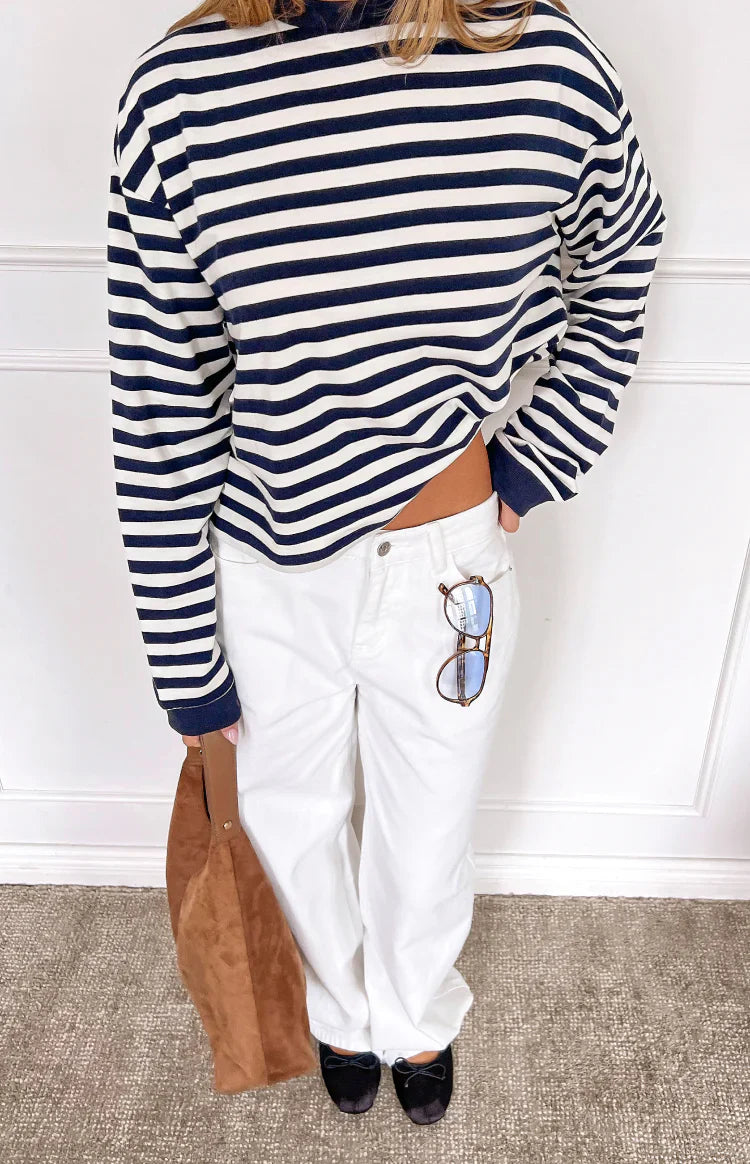 So Breezy Navy Stripe Long Sleeve Top