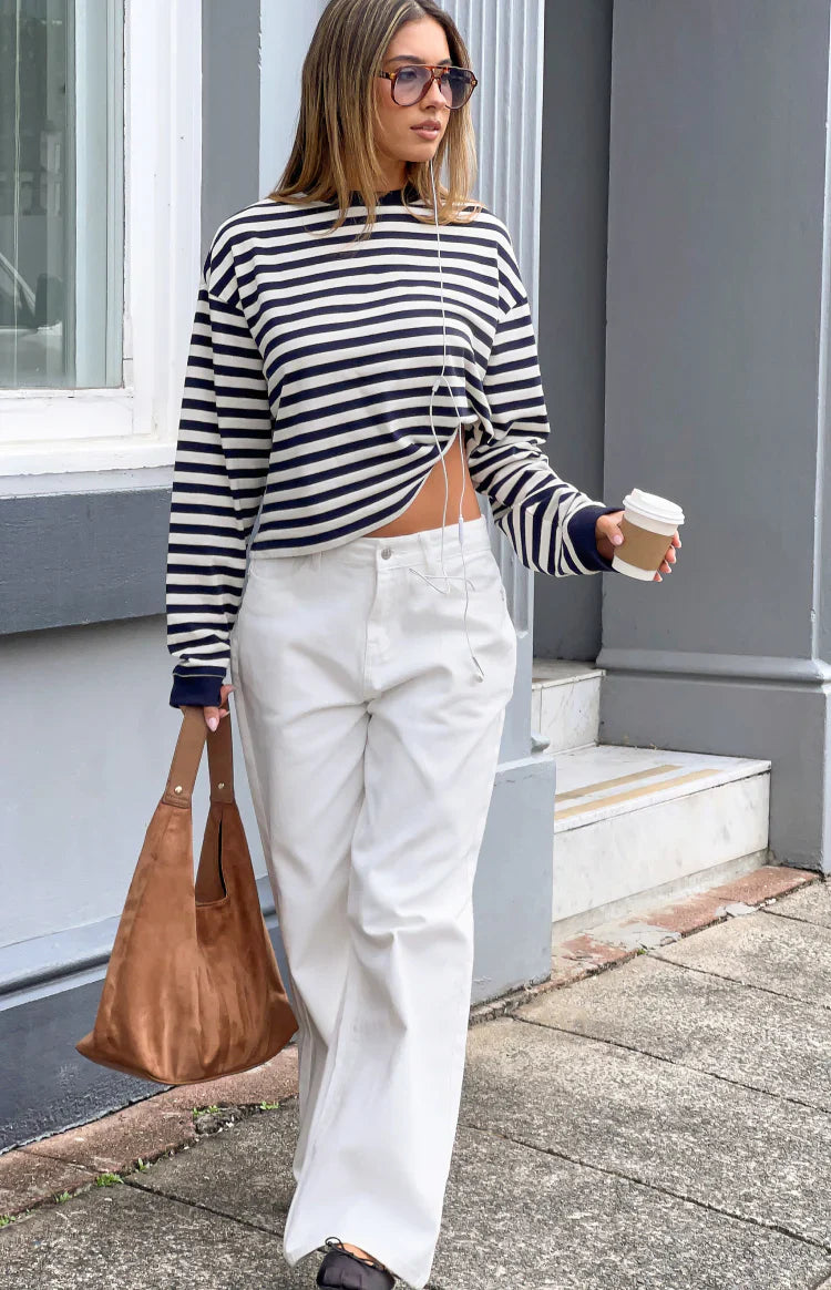 So Breezy Navy Stripe Long Sleeve Top