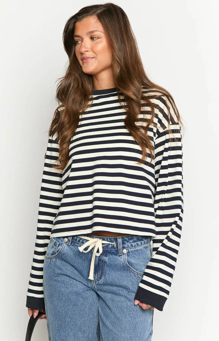 So Breezy Navy Stripe Long Sleeve Top