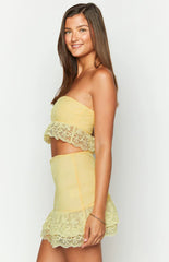 Sparrow Yellow Lace Frill Strapless Crop Top