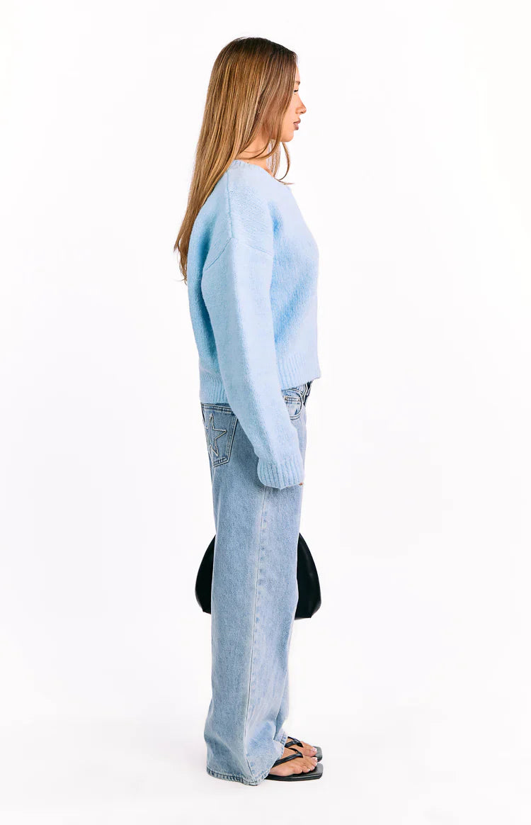 Stacey Light Blue Zip Knit Cardigan