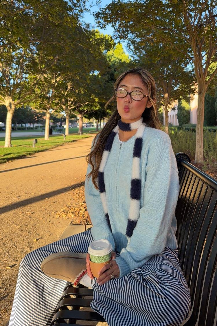 Stacey Light Blue Zip Knit Cardigan