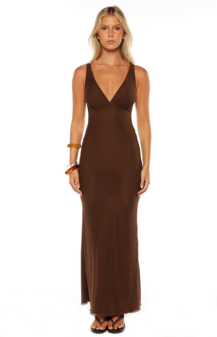Sunflower Brown Mesh Maxi Dress