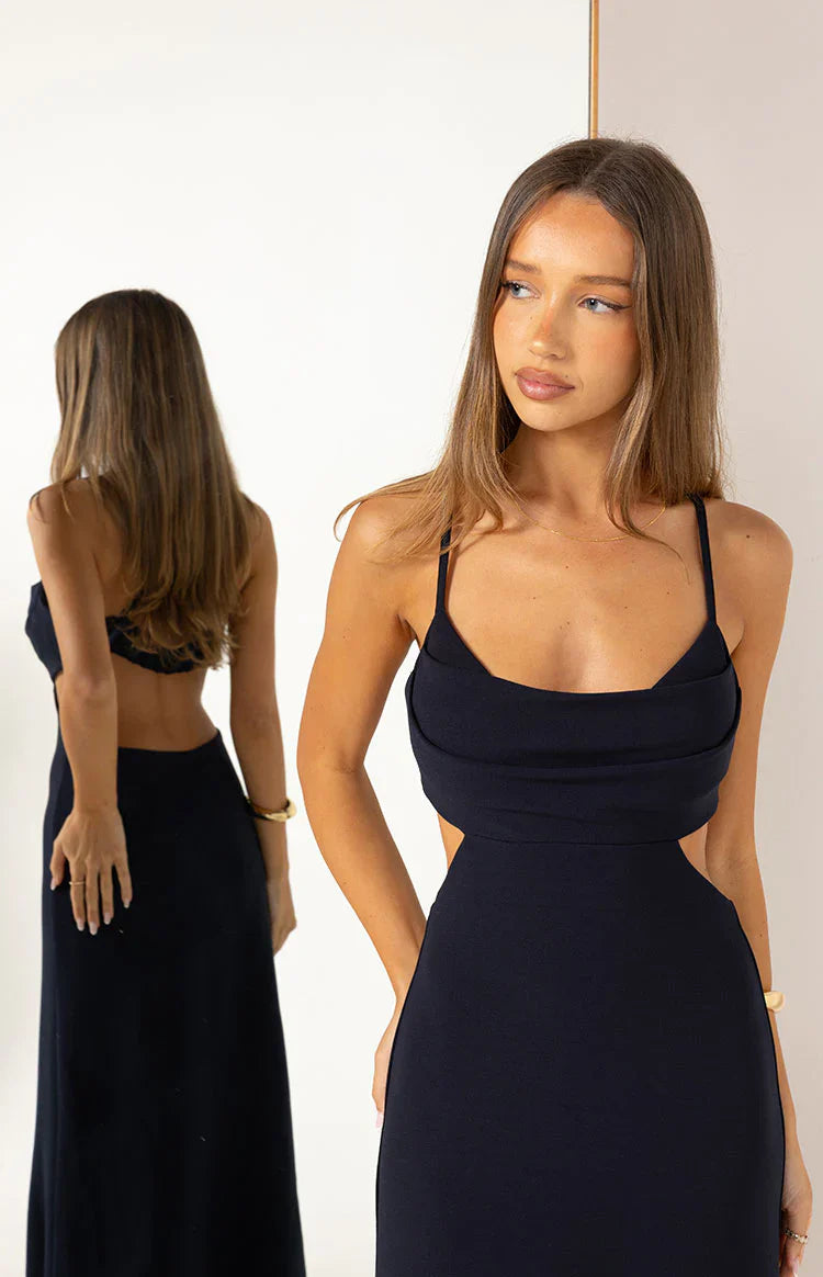Taleah Navy Crepe Formal Maxi Dress