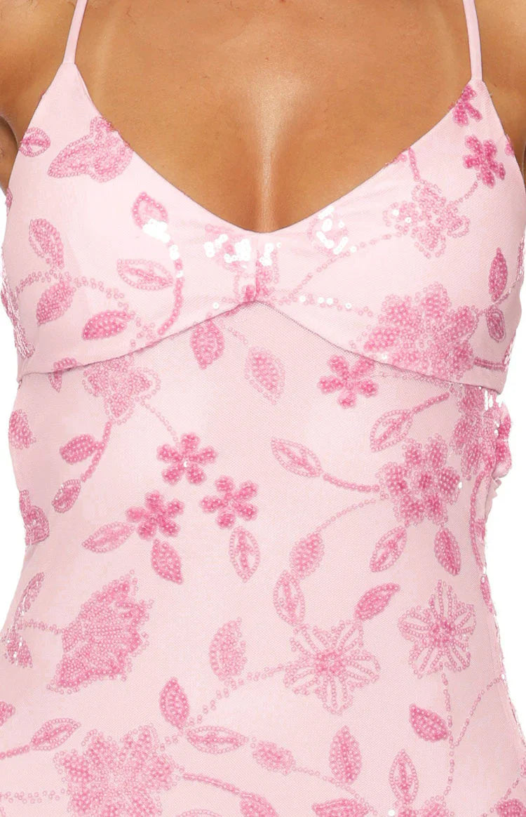 Tamia Pink Sequin Maxi Dress