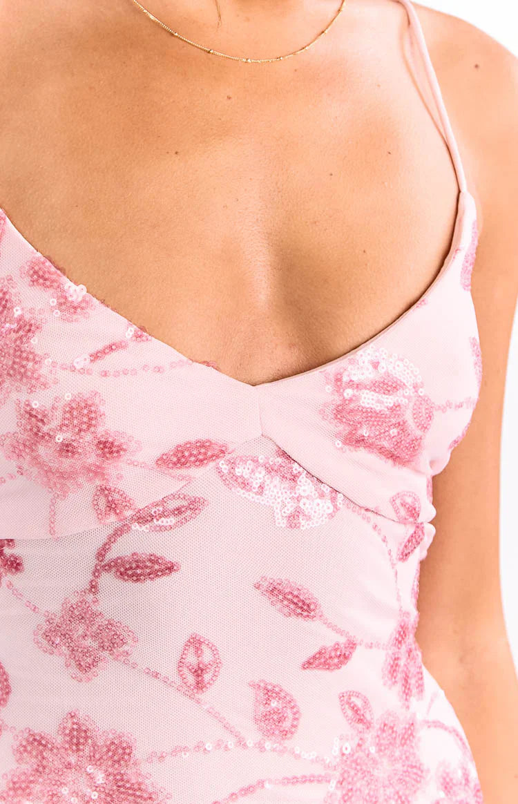 Tamia Pink Sequin Party Mini Dress