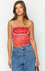 Tamra Red Floral Low Back Top