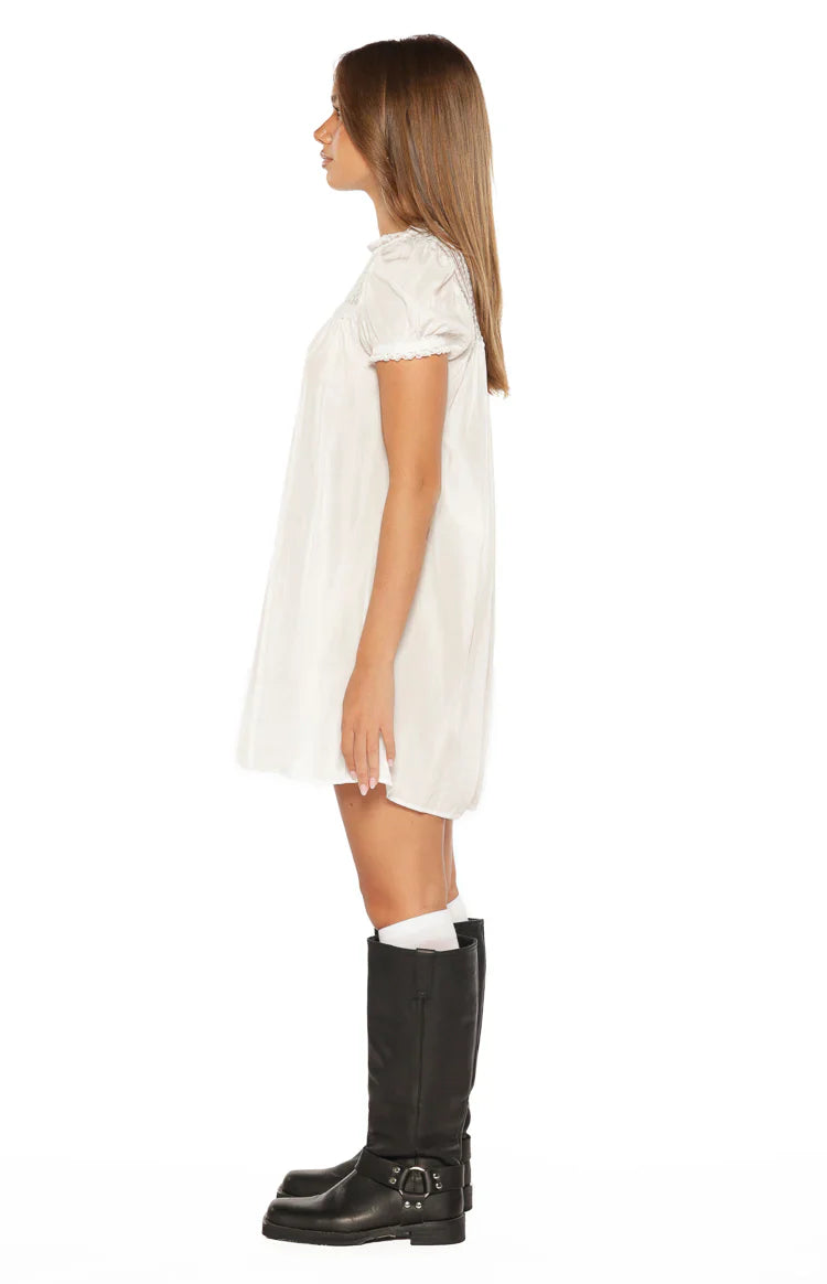 Taste White Sheer Lace Detail Mini Dress
