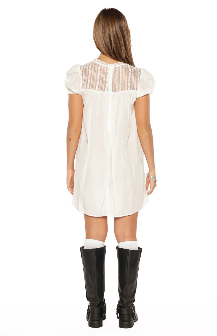 Taste White Sheer Lace Detail Mini Dress