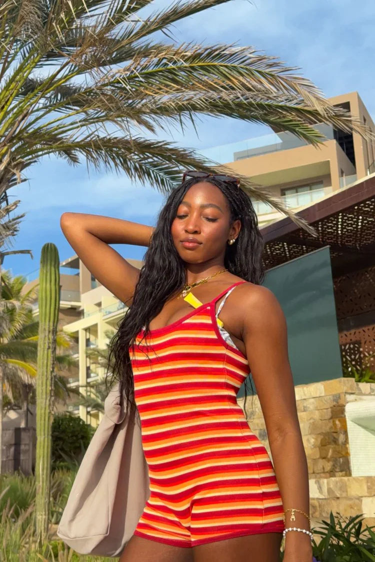 Tatum Orange Stripe Knit Playsuit