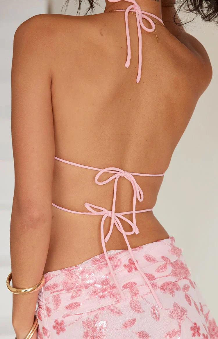 Tay Pink Sequin Halter Top