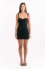 Tegan Black Rhinestone Party Mini Dress