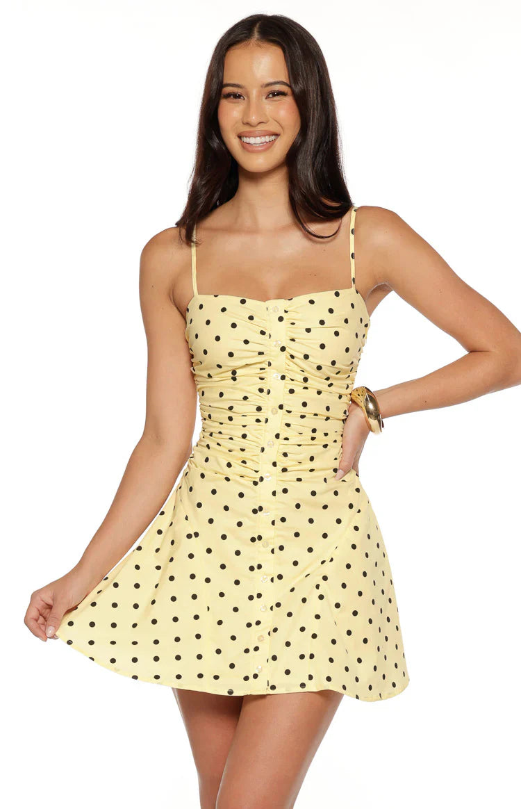 Teo Yellow Polka Dot Mini Dress