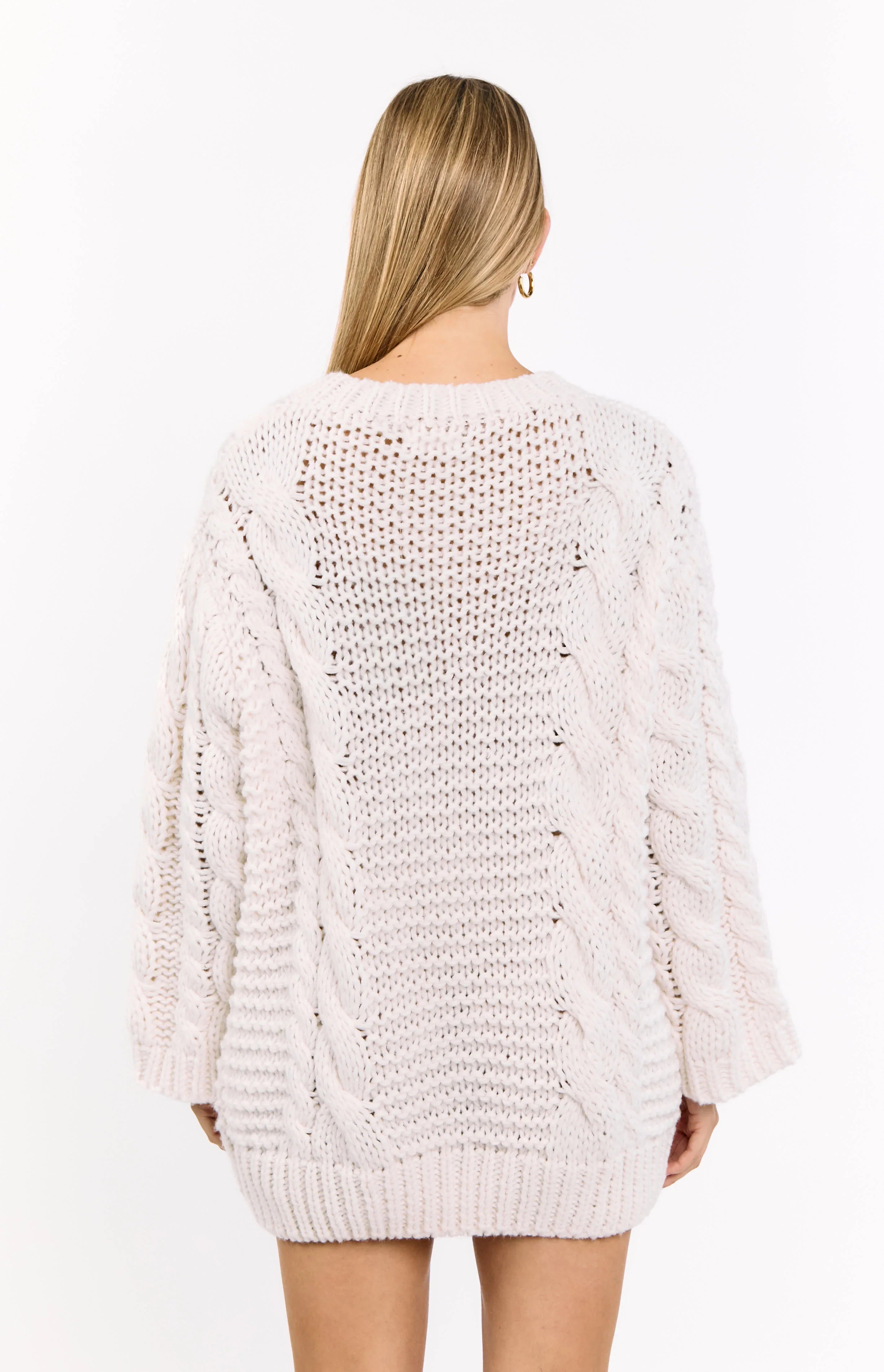 Thursdays Cream Cable Knit Sweater Dress