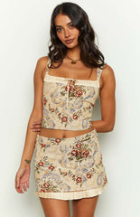 Till Forever Beige Tapestry Mini Skirt
