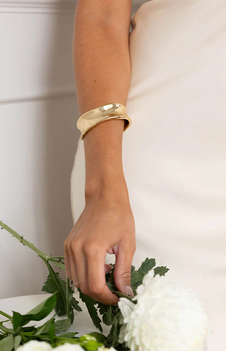True Desire Gold Wavy Cuff Bangle