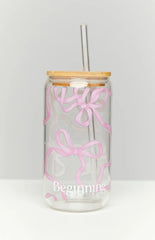 Twinkle Pink Bow Glass Tumbler