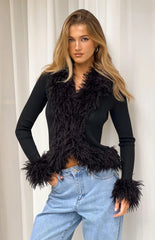 Violetta Black Fur Trim Knit Cardigan