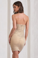 Mesmerised | Nude Hotfix V Plunge Strapless Mini Dress