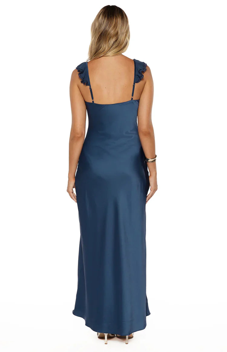 Wendy Navy Satin Maxi Dress