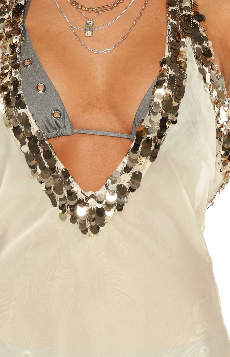 Westgate White Sequin Trim Mini Dress