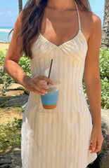 Wiley Yellow Stripe Halter Neck Mini Dress