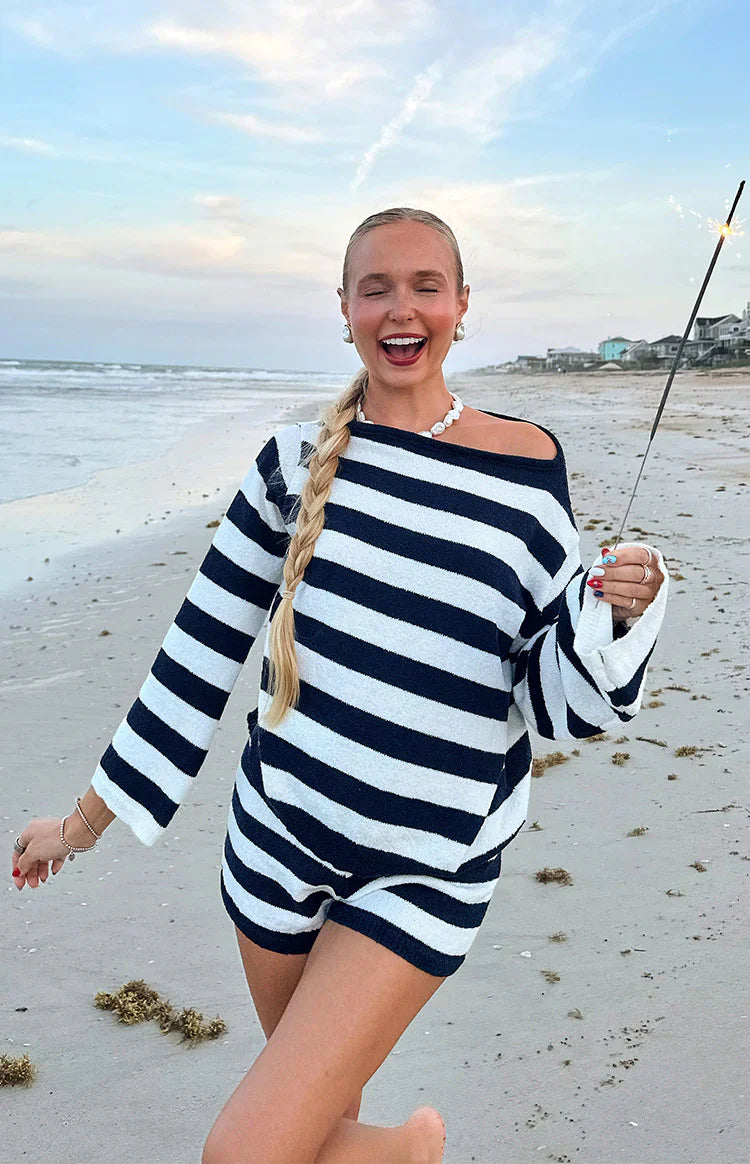 Willa Navy Stripe Knit Shorts