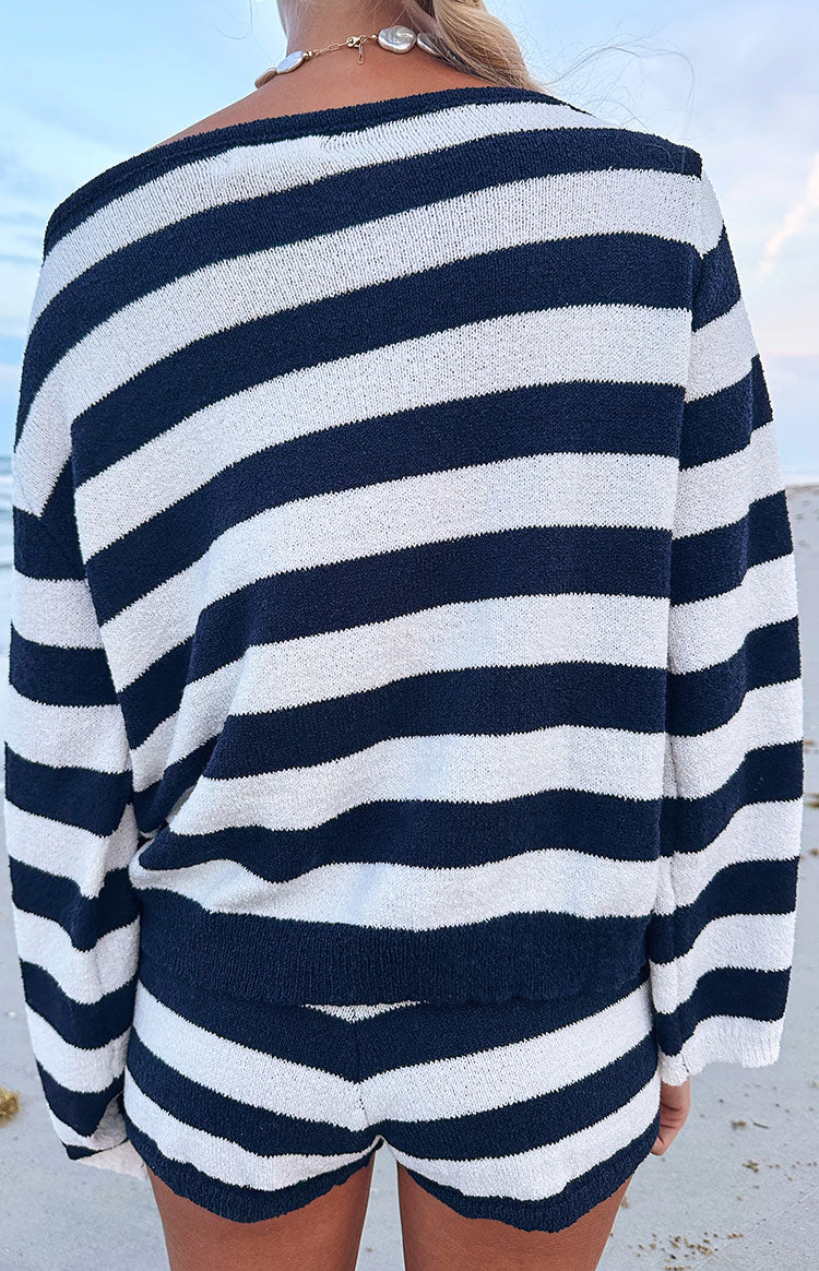 Willa Navy Stripe Knit Shorts