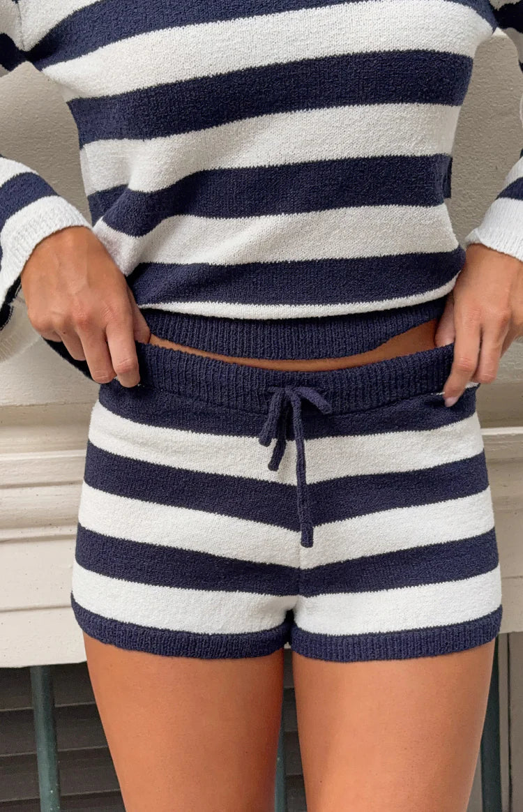 Willa Navy Stripe Knit Shorts