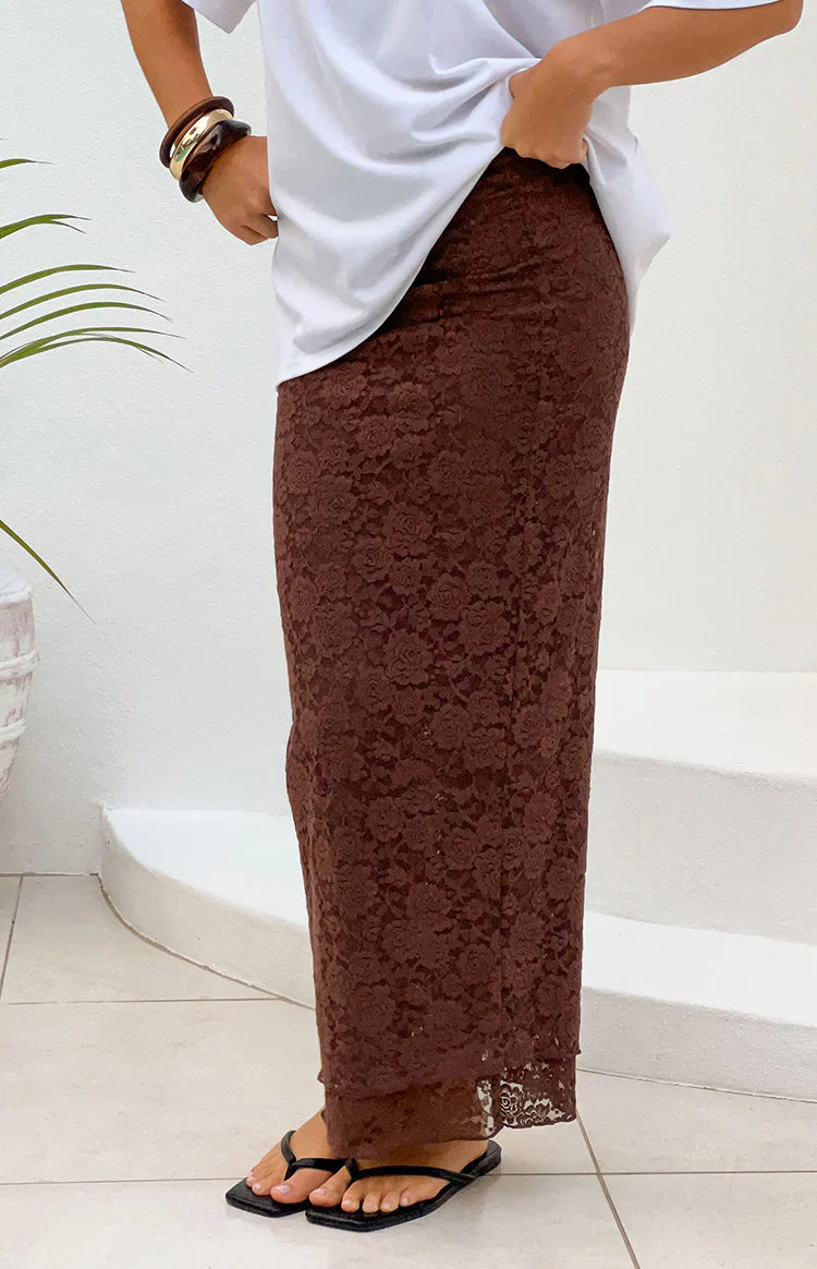 Willow Brown Lace Midi Skirt