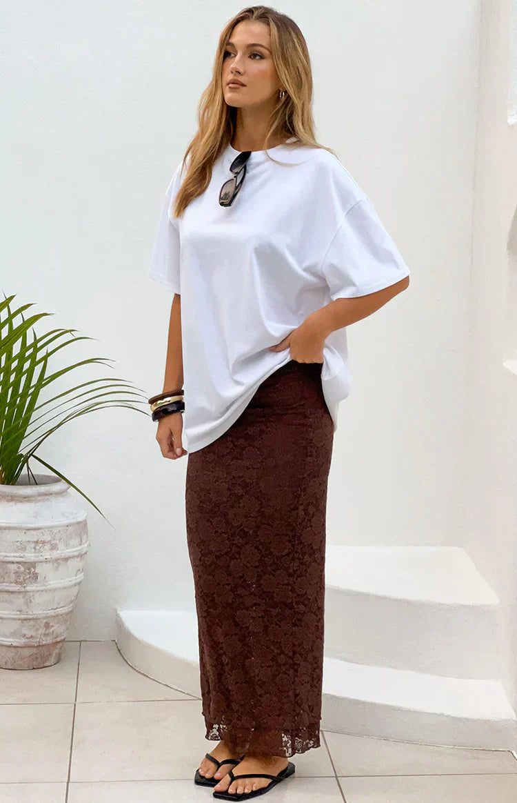 Willow Brown Lace Midi Skirt