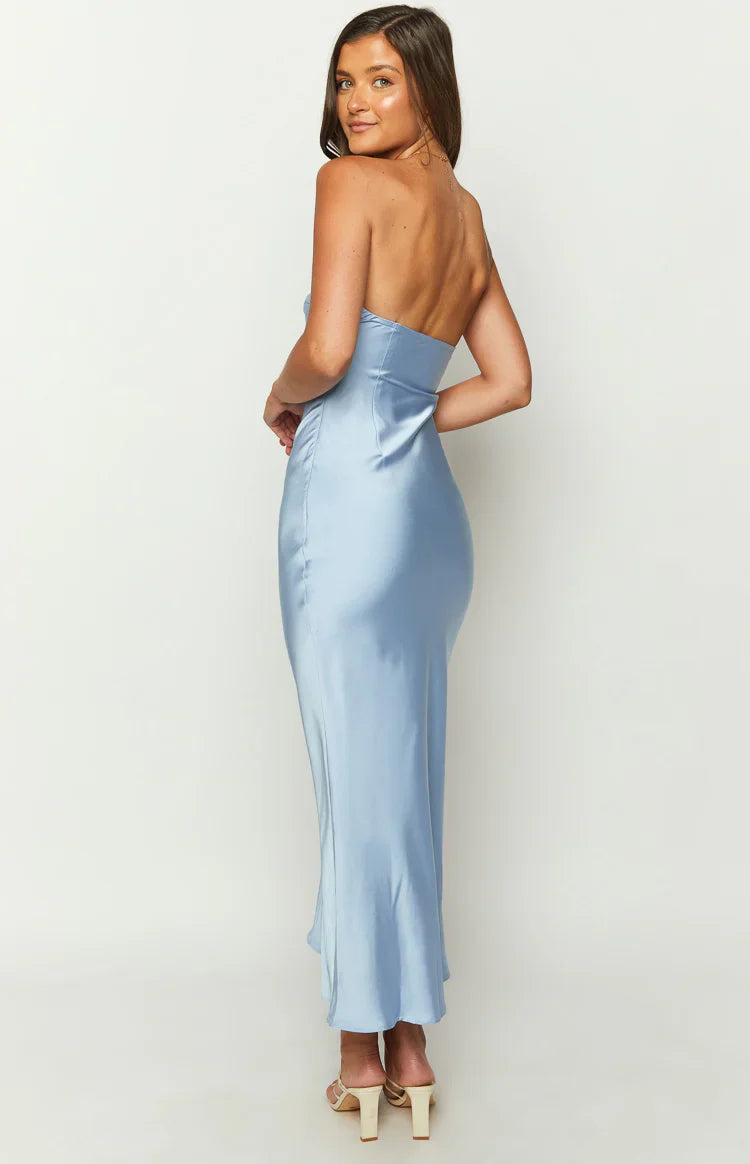 Xander Blue Satin Maxi Dress
