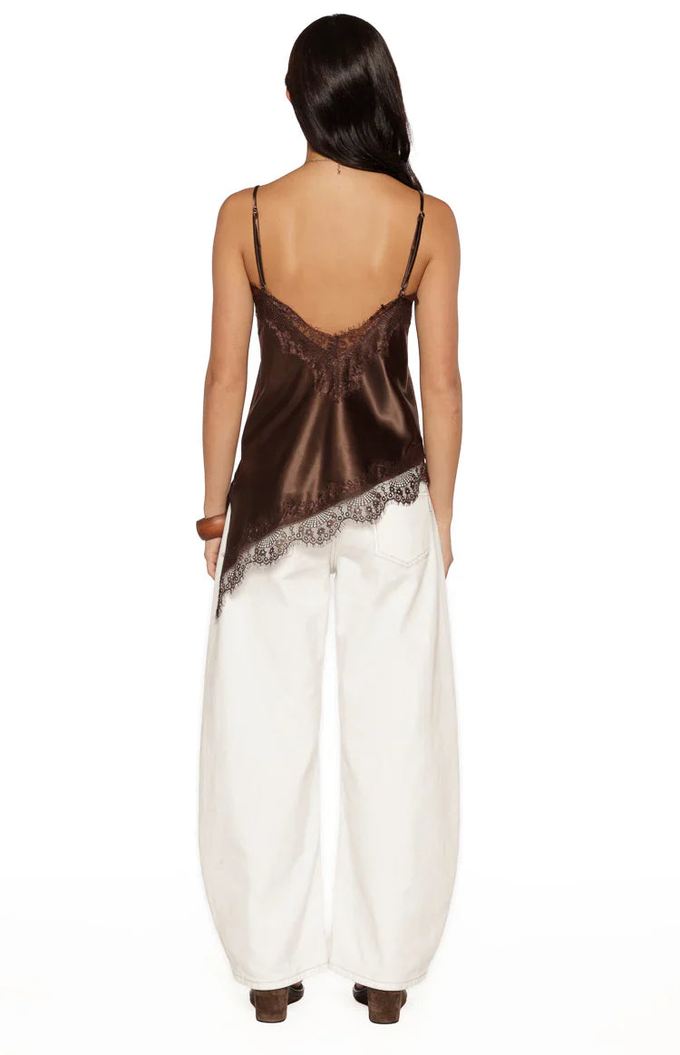 Ziva Brown Satin Lace Asymmetrical Top - PRE ORDER