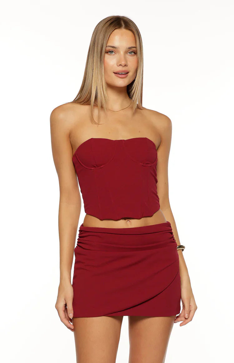 Bellah Burgundy Wrap Mini Skirt