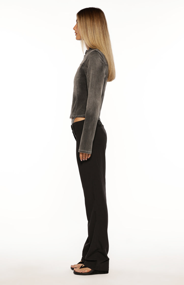 Corey Black Washed Denim Biker Jacket